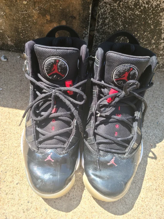 Nike Air Jordan 6 Rings Black Red Size 11 Retro Basketball Sneakers - Picture 2 of 7